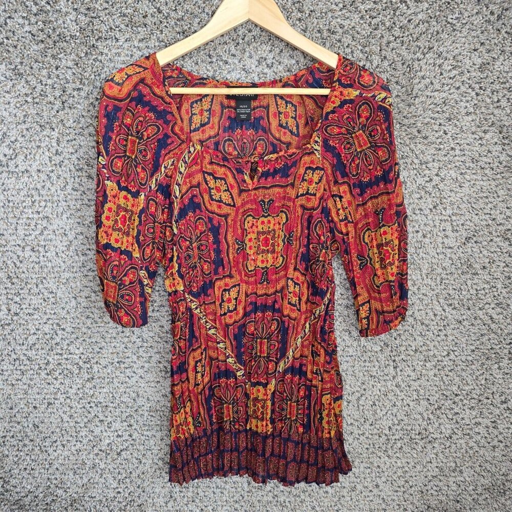 Lane Bryant Top Womens Plus 18/20 Red Pleated Sheer Square Neck Blouse Ladies